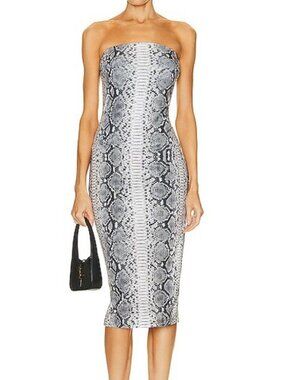 NORMA KAMALI NWT Python Snake Print Bandeau Strapless Midi Dress XL